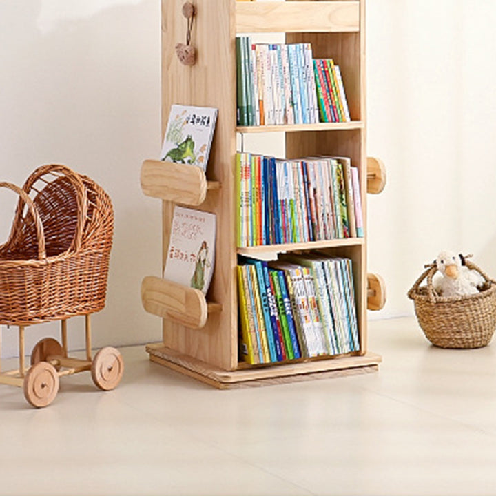 Modern Minimalist Kids Pine Wood Rectangular Bookshelf Swivel 4/5 Tiers For Living Room &amp; Bedroom