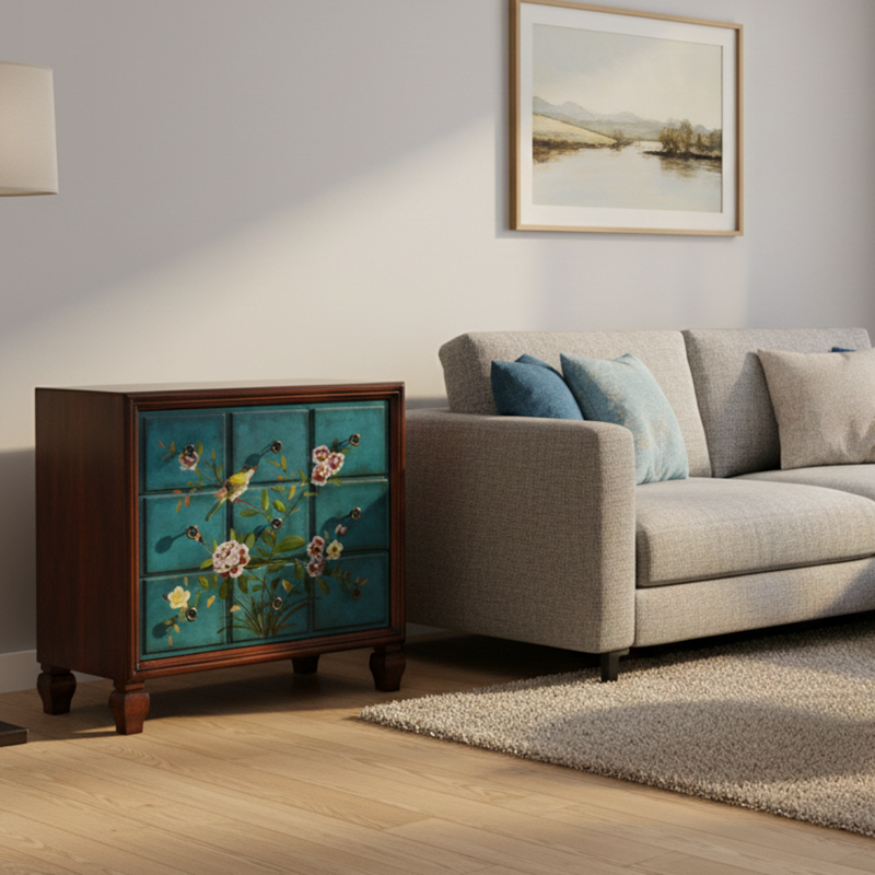 Meuble de rangement rectangulaire contemporain rétro en MDF et bois de bouleau à 3 tiroirs pour salon et chambre à coucher 