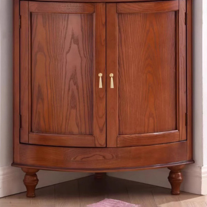 Gabinete de almacenamiento de esquina rectangular de vidrio de madera maciza retro contemporáneo con 1 cajón para sala de estar 
