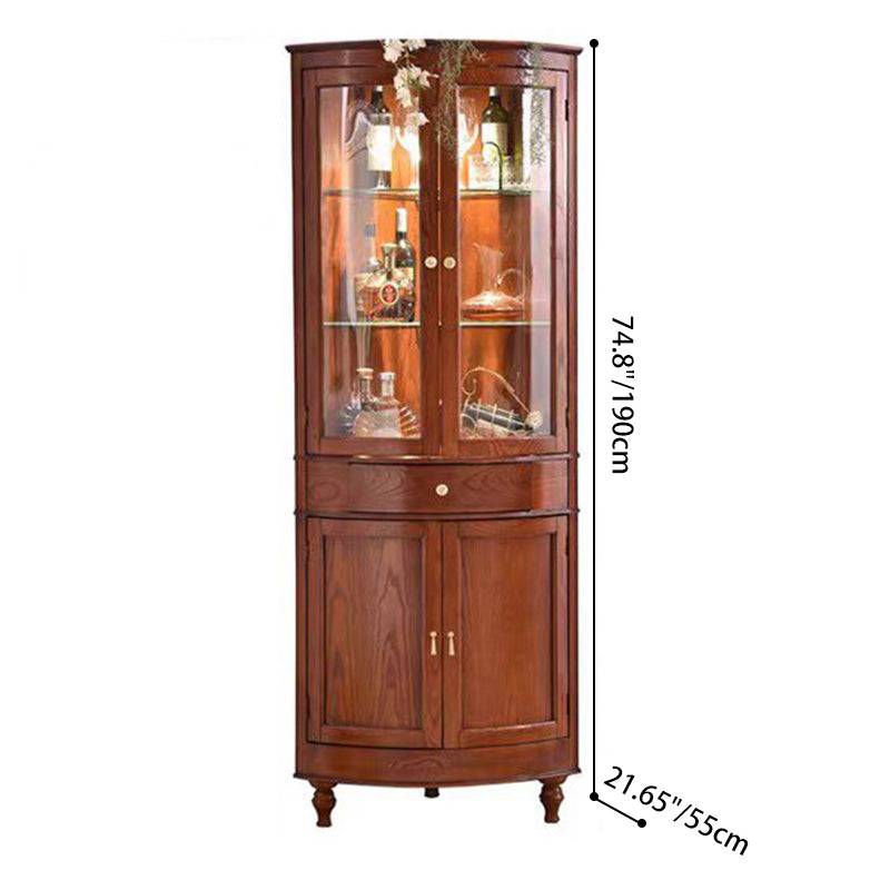 Gabinete de almacenamiento de esquina rectangular de vidrio de madera maciza retro contemporáneo con 1 cajón para sala de estar 
