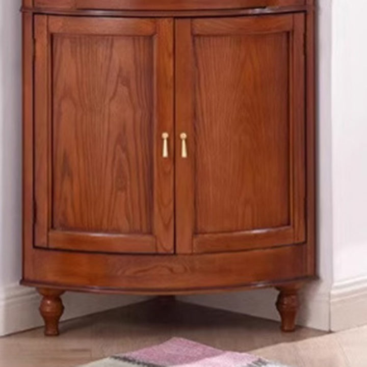 Gabinete de almacenamiento de esquina rectangular de vidrio de madera maciza retro contemporáneo con 1 cajón para sala de estar 