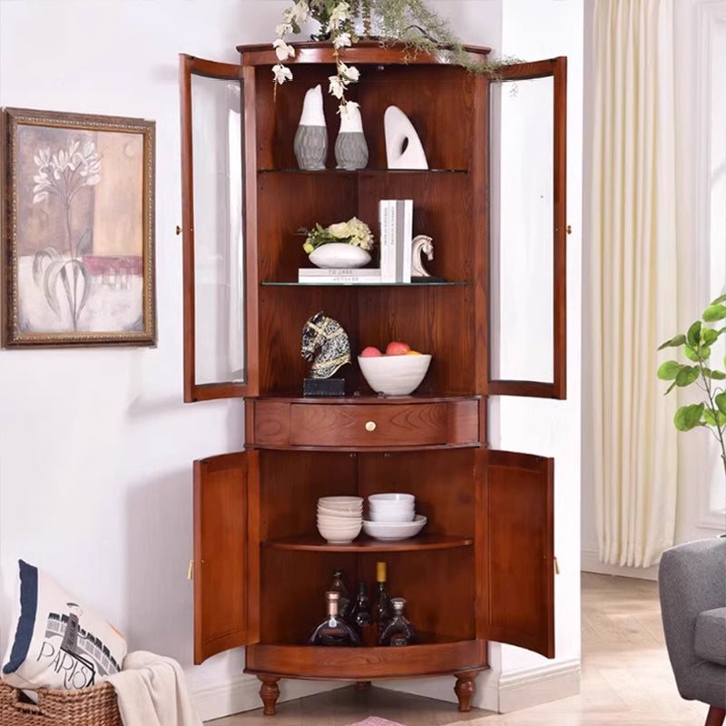 Gabinete de almacenamiento de esquina rectangular de vidrio de madera maciza retro contemporáneo con 1 cajón para sala de estar 