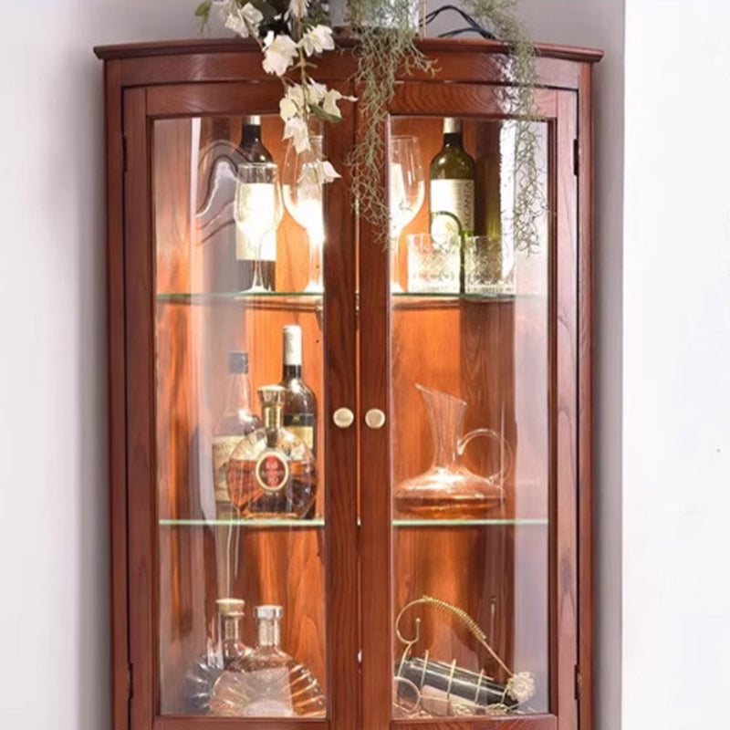 Zeitgenössisches Retro-Massivholz-Glas-Rechteck-Eck-Aufbewahrungsschra – BulbSquare