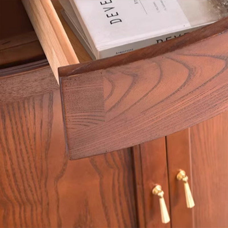 Gabinete de almacenamiento de esquina rectangular de vidrio de madera maciza retro contemporáneo con 1 cajón para sala de estar 