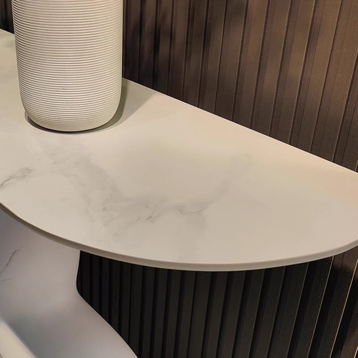 Zeitgenössischer Retro-Konsolentisch aus Massivholz und Fiberglas in Kürbisform mit 1 Ebene für Flur, Wohnzimmer, Schlafzimmer 