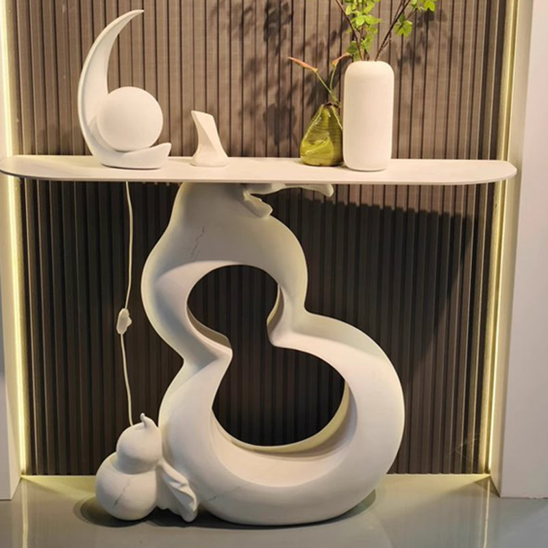 Zeitgenössischer Retro-Konsolentisch aus Massivholz und Fiberglas in Kürbisform mit 1 Ebene für Flur, Wohnzimmer, Schlafzimmer 