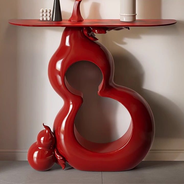 Zeitgenössischer Retro-Konsolentisch aus Massivholz und Fiberglas in Kürbisform mit 1 Ebene für Flur, Wohnzimmer, Schlafzimmer 