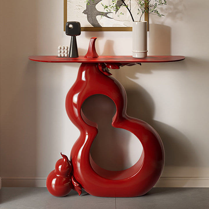Zeitgenössischer Retro-Konsolentisch aus Massivholz und Fiberglas in Kürbisform mit 1 Ebene für Flur, Wohnzimmer, Schlafzimmer 