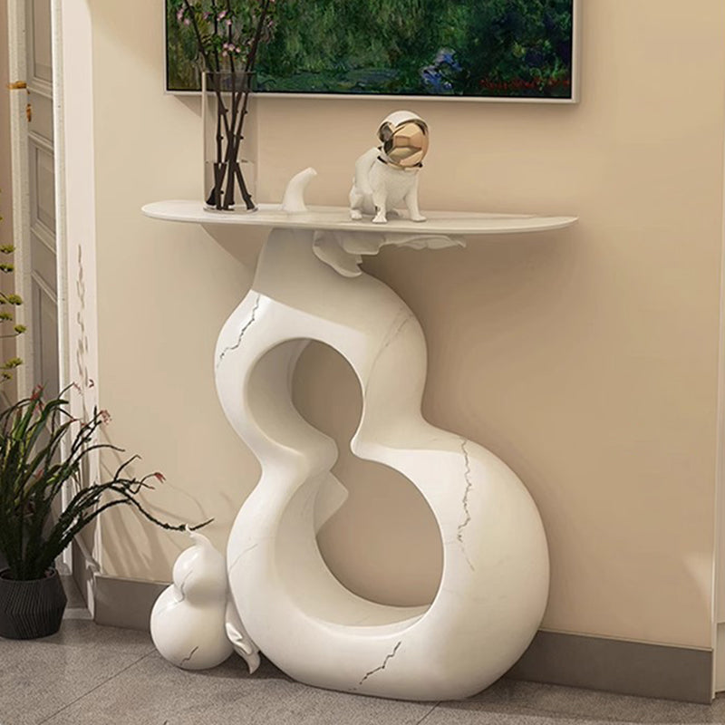 Zeitgenössischer Retro-Konsolentisch aus Massivholz und Fiberglas in Kürbisform mit 1 Ebene für Flur, Wohnzimmer, Schlafzimmer 