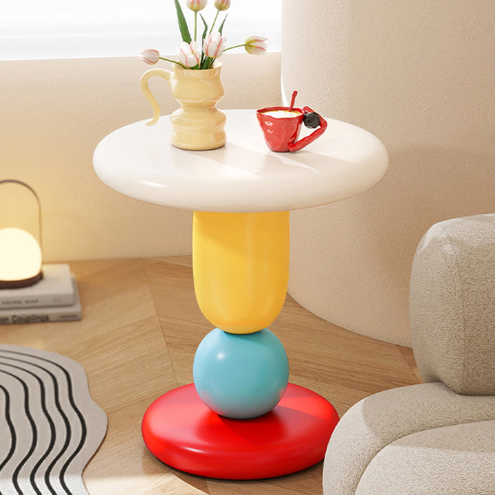 Contemporary Creative Resin Round Nightstand With 1-Tier For Living Room & Bedroom
