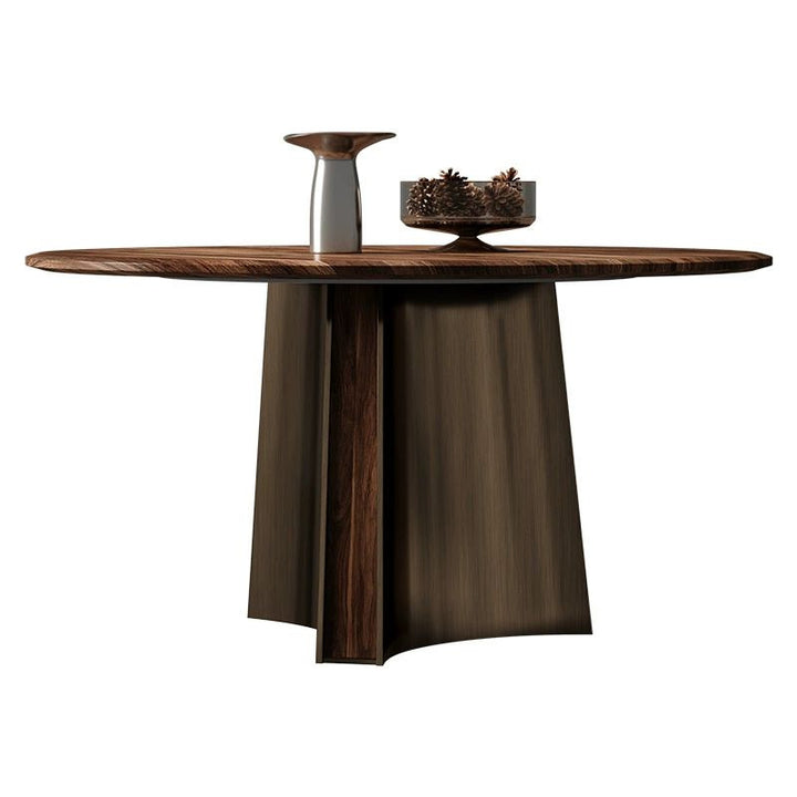 Table à manger ronde moderne minimaliste en bois de noyer et acier inoxydable avec 1 niveau pour 5/6 personnes 