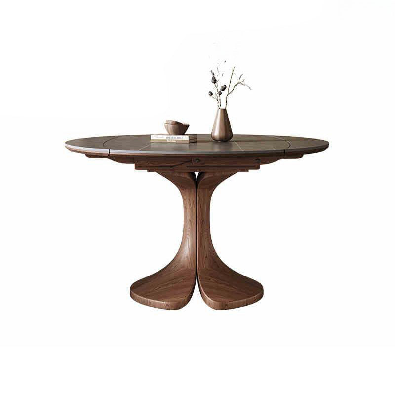 Mesa de Comedor Redonda de Piedra Sinterizada Vintage Tradicional con Extensión Plegable para 12 Asientos 