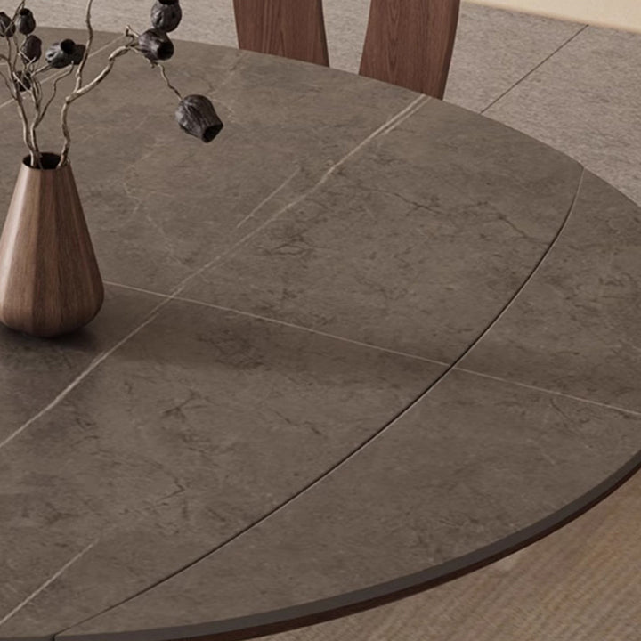Mesa de Comedor Redonda de Piedra Sinterizada Vintage Tradicional con Extensión Plegable para 12 Asientos 
