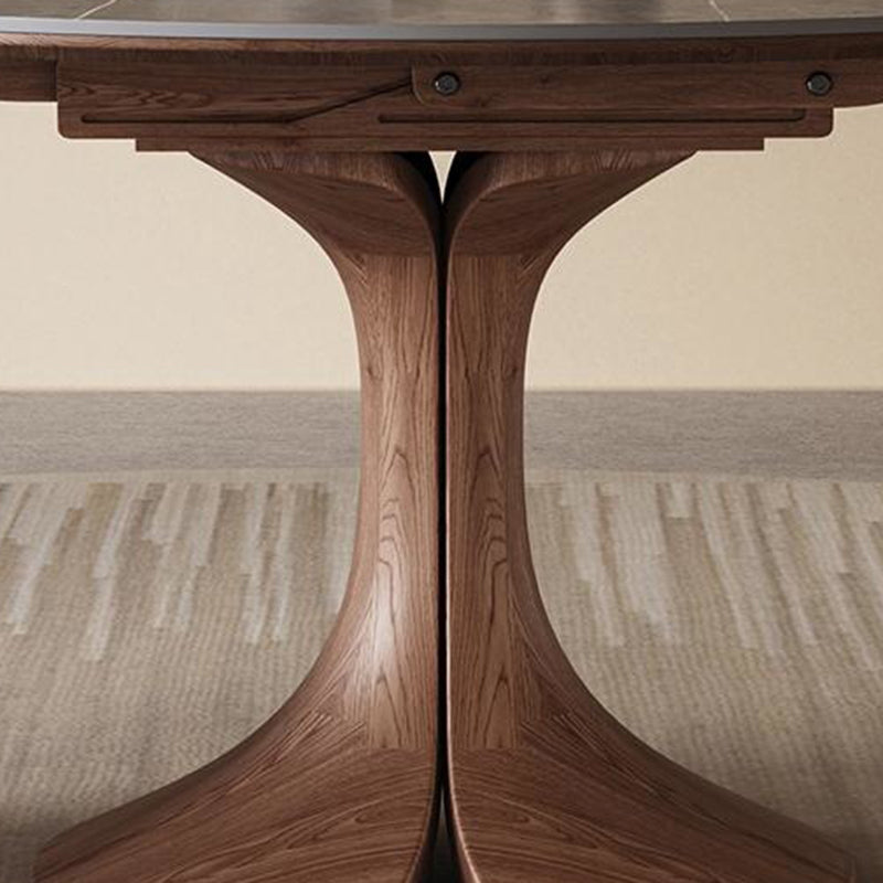 Mesa de Comedor Redonda de Piedra Sinterizada Vintage Tradicional con Extensión Plegable para 12 Asientos 