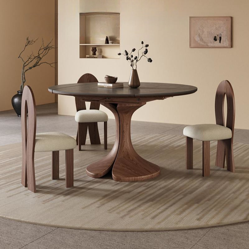 Mesa de Comedor Redonda de Piedra Sinterizada Vintage Tradicional con Extensión Plegable para 12 Asientos 