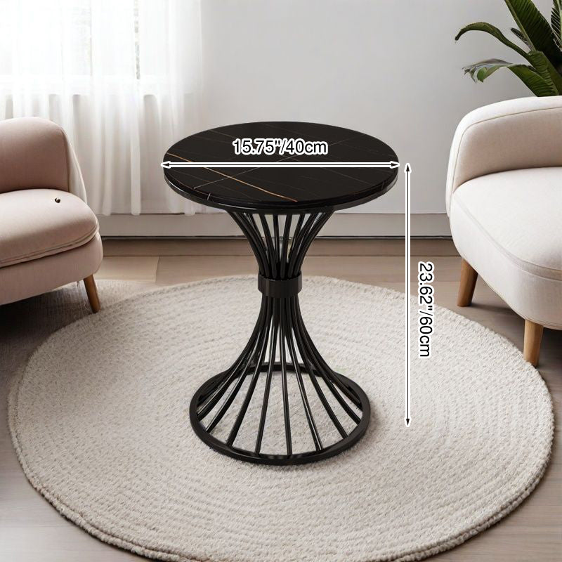 Modern Minimalist Sintered Stone Round Side Table Carbon Steel Base 1-Tier For Living Room &amp; Bedroom