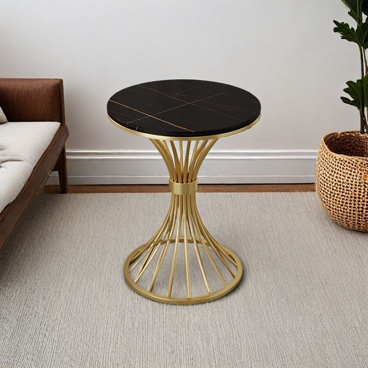 Modern Minimalist Sintered Stone Round Side Table Carbon Steel Base 1-Tier For Living Room &amp; Bedroom