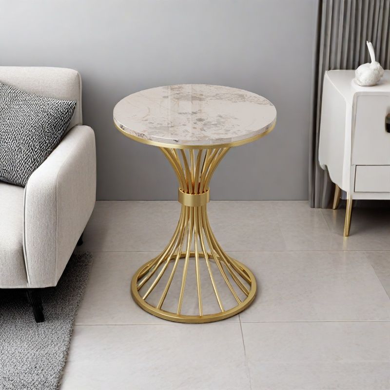 Modern Minimalist Sintered Stone Round Side Table Carbon Steel Base 1-Tier For Living Room &amp; Bedroom