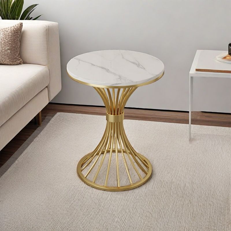 Modern Minimalist Sintered Stone Round Side Table Carbon Steel Base 1-Tier For Living Room &amp; Bedroom