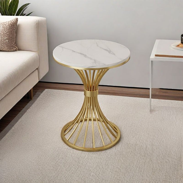 Modern Minimalist Sintered Stone Round Side Table Carbon Steel Base 1-Tier For Living Room &amp; Bedroom