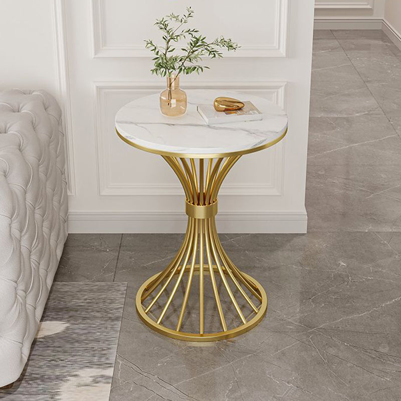 Modern Minimalist Sintered Stone Round Side Table Carbon Steel Base 1-Tier For Living Room &amp; Bedroom