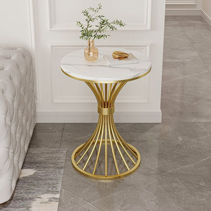 Modern Minimalist Sintered Stone Round Side Table Carbon Steel Base 1-Tier For Living Room &amp; Bedroom