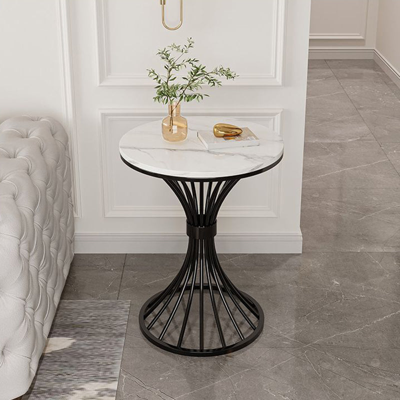 Modern Minimalist Sintered Stone Round Side Table Carbon Steel Base 1-Tier For Living Room &amp; Bedroom