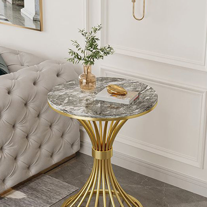 Modern Minimalist Sintered Stone Round Side Table Carbon Steel Base 1-Tier For Living Room &amp; Bedroom