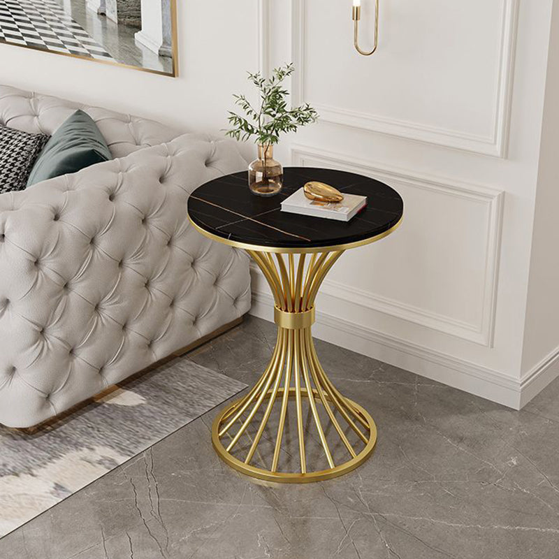 Modern Minimalist Sintered Stone Round Side Table Carbon Steel Base 1-Tier For Living Room &amp; Bedroom