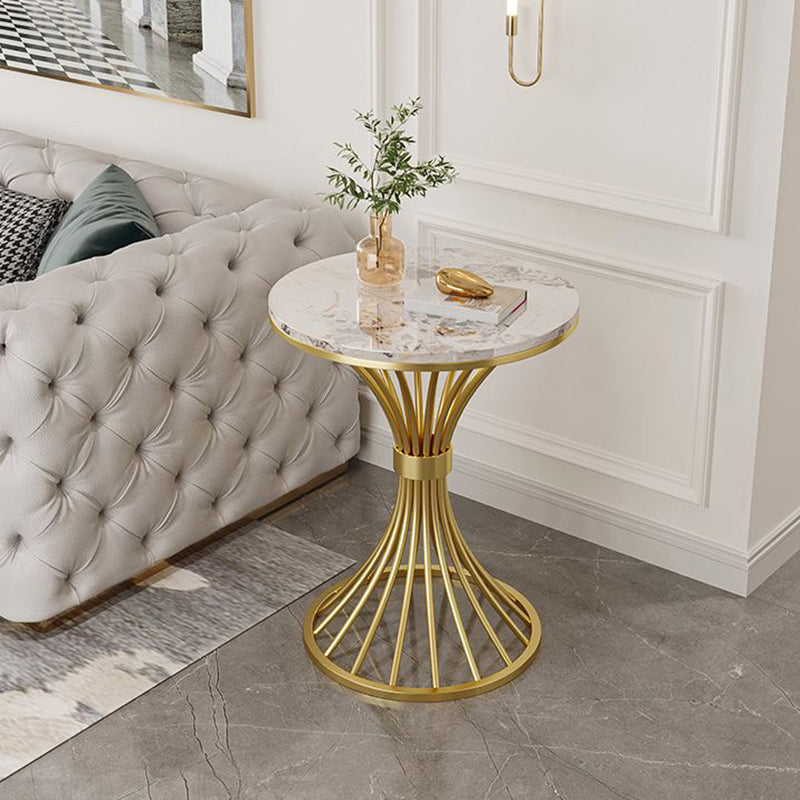 Modern Minimalist Sintered Stone Round Side Table Carbon Steel Base 1-Tier For Living Room &amp; Bedroom