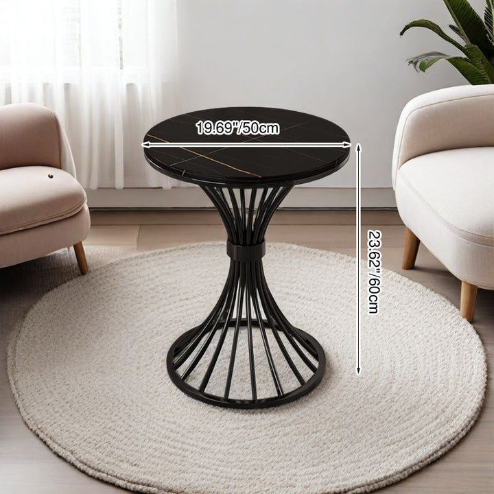 Modern Minimalist Sintered Stone Round Side Table Carbon Steel Base 1-Tier For Living Room &amp; Bedroom