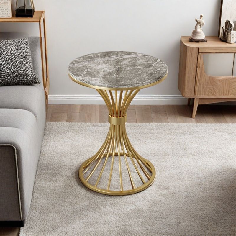 Modern Minimalist Sintered Stone Round Side Table Carbon Steel Base 1-Tier For Living Room &amp; Bedroom