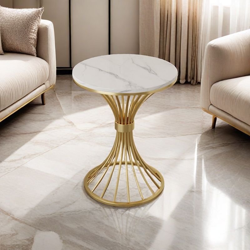 Modern Minimalist Sintered Stone Round Side Table Carbon Steel Base 1-Tier For Living Room &amp; Bedroom