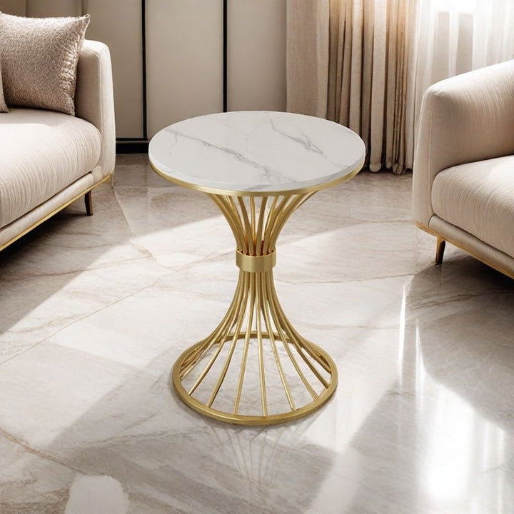 Modern Minimalist Sintered Stone Round Side Table Carbon Steel Base 1-Tier For Living Room &amp; Bedroom