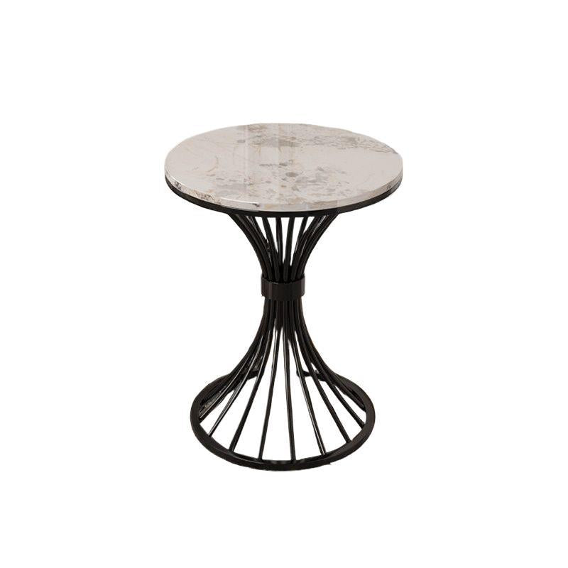 Modern Minimalist Sintered Stone Round Side Table Carbon Steel Base 1-Tier For Living Room &amp; Bedroom