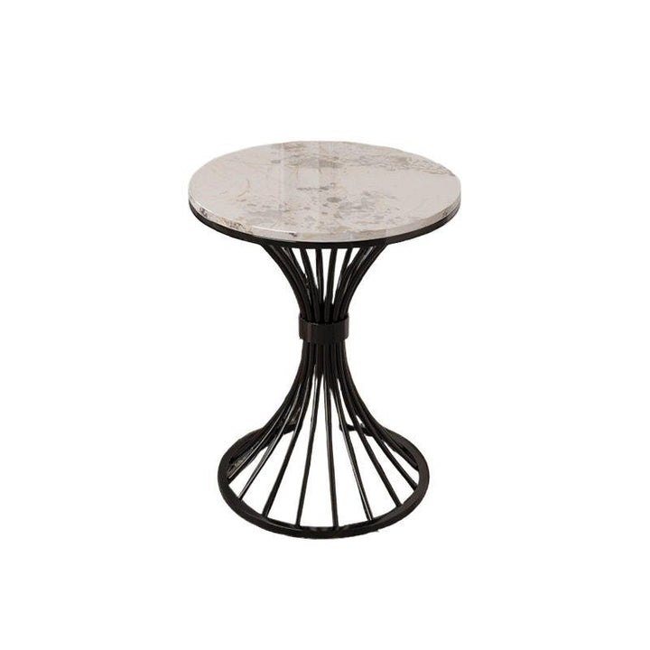 Modern Minimalist Sintered Stone Round Side Table Carbon Steel Base 1-Tier For Living Room &amp; Bedroom
