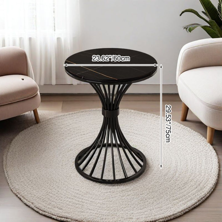 Modern Minimalist Sintered Stone Round Side Table Carbon Steel Base 1-Tier For Living Room &amp; Bedroom