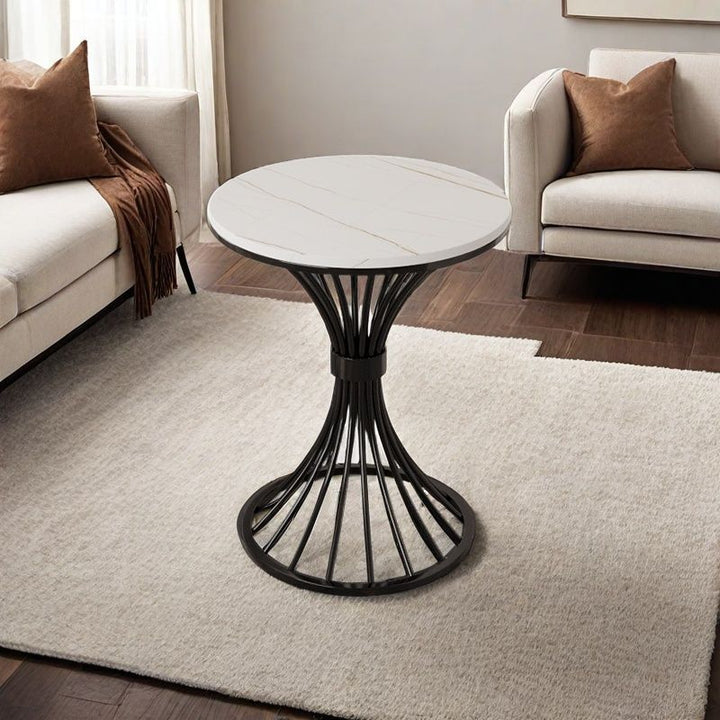 Modern Minimalist Sintered Stone Round Side Table Carbon Steel Base 1-Tier For Living Room &amp; Bedroom