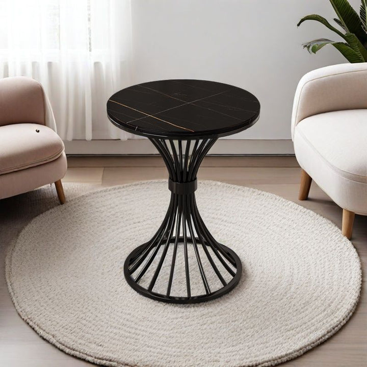 Modern Minimalist Sintered Stone Round Side Table Carbon Steel Base 1-Tier For Living Room &amp; Bedroom