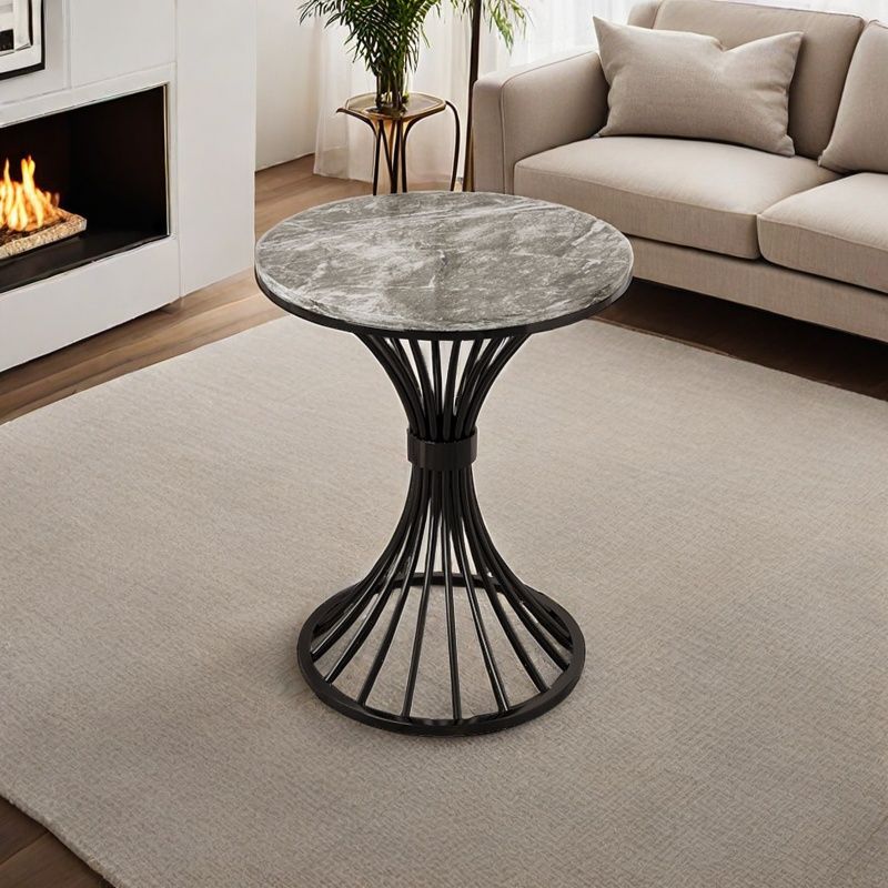 Modern Minimalist Sintered Stone Round Side Table Carbon Steel Base 1-Tier For Living Room &amp; Bedroom