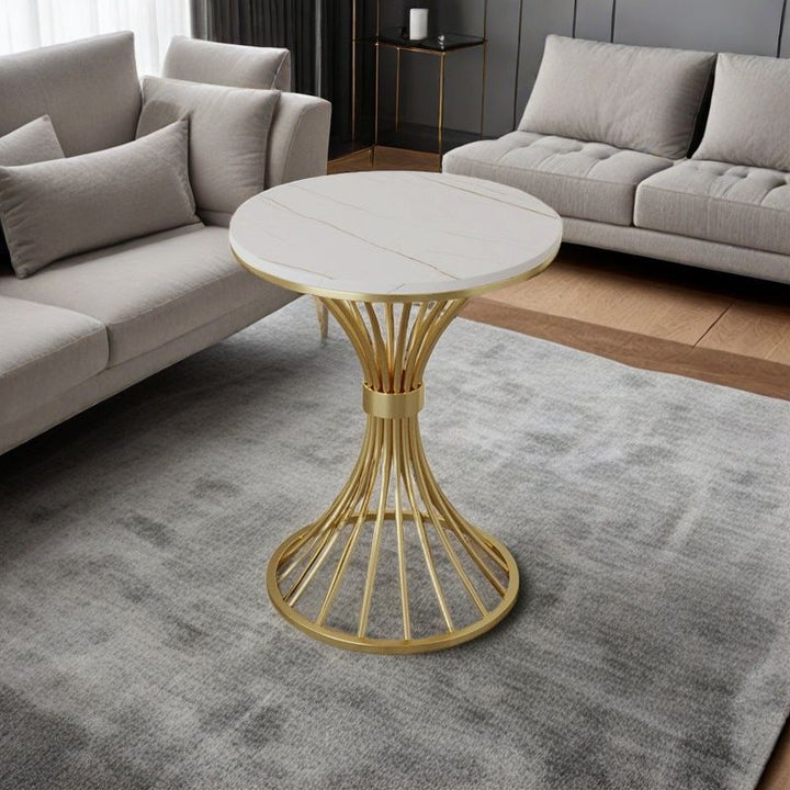 Modern Minimalist Sintered Stone Round Side Table Carbon Steel Base 1-Tier For Living Room &amp; Bedroom