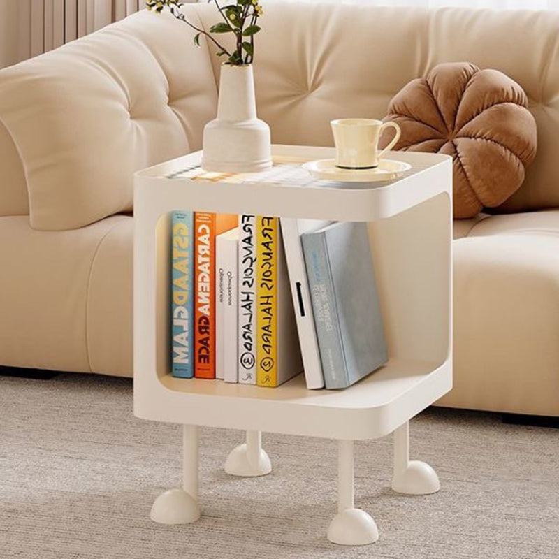 Contemporary Scandinavian Glass Square Nightstand Carbon Steel Frame 2-Tier Side Table For Living Room &amp; Bedroom
