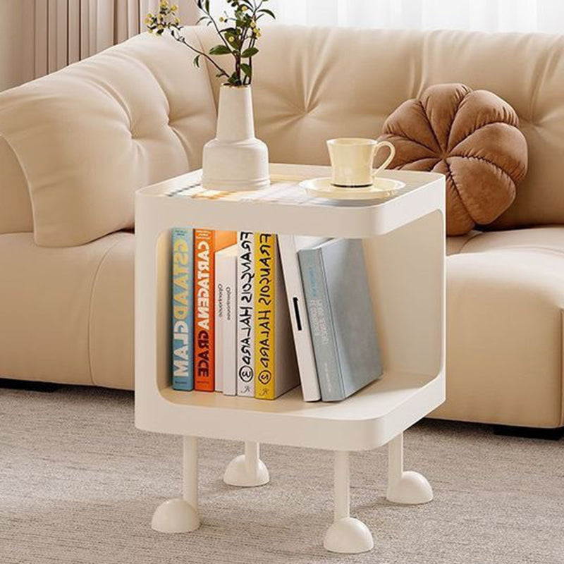 Contemporary Scandinavian Glass Square Nightstand Carbon Steel Frame 2-Tier Side Table For Living Room &amp; Bedroom