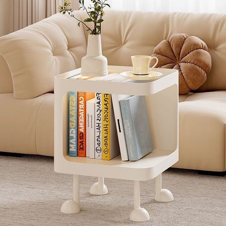 Contemporary Scandinavian Glass Square Nightstand Carbon Steel Frame 2-Tier Side Table For Living Room &amp; Bedroom