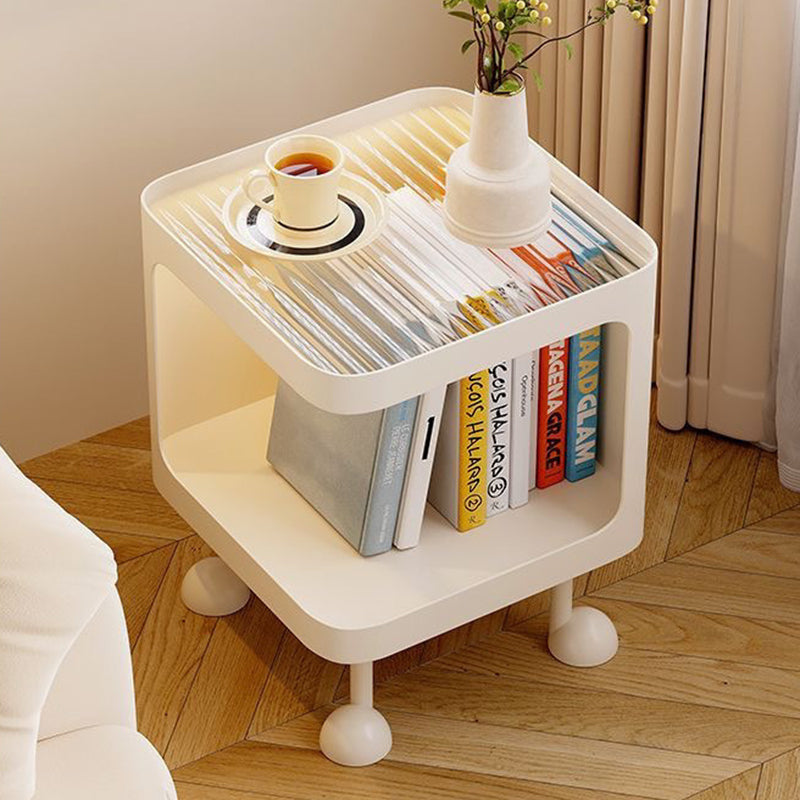 Contemporary Scandinavian Glass Square Nightstand Carbon Steel Frame 2-Tier Side Table For Living Room &amp; Bedroom