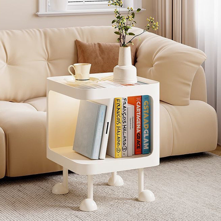Contemporary Scandinavian Glass Square Nightstand Carbon Steel Frame 2-Tier Side Table For Living Room &amp; Bedroom