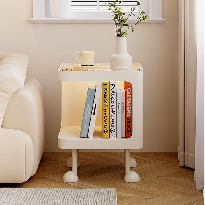 Contemporary Scandinavian Glass Square Nightstand Carbon Steel Frame 2-Tier Side Table For Living Room & Bedroom