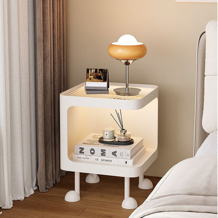 Contemporary Scandinavian Glass Square Nightstand Carbon Steel Frame 2-Tier Side Table For Living Room &amp; Bedroom