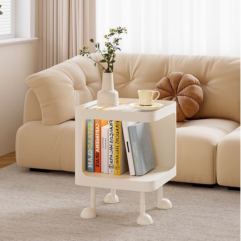 Contemporary Scandinavian Glass Square Nightstand Carbon Steel Frame 2-Tier Side Table For Living Room &amp; Bedroom