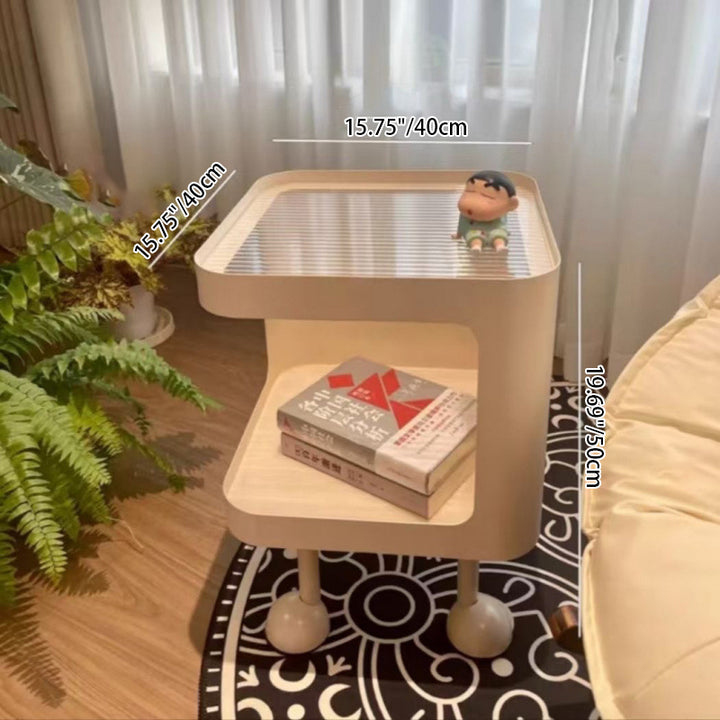 Contemporary Scandinavian Glass Square Nightstand Carbon Steel Frame 2-Tier Side Table For Living Room & Bedroom